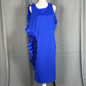 Vibrant Asymmetrical Blue Dress with Ruffle Detail